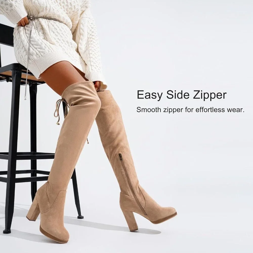 Women Sand-imitation Grain Synthetic suede Thigh High Over The Knee Tall Boot